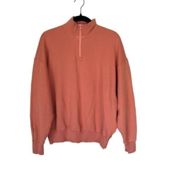 ATM French Cotton-Terry Sweatshirt Quarter Zip Long Sleeve Antique Rose Size XS - Picture 1 of 7